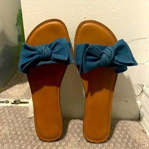 Denim bow sandals